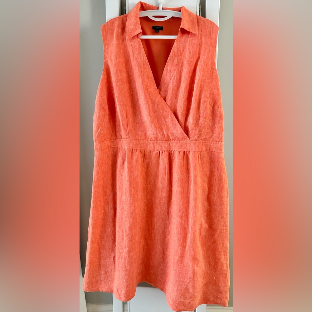 Talbots Vibrant Linen Orange Sleeveless Dress